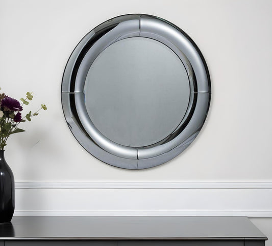 32" Silver Round Curved Frame Accent Mirror