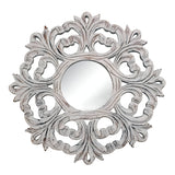 24" White Floral Scrollwork Distressed Round Framed Accent Mirror - Homeroots - Flyclothing LLC