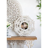 24" White Floral Scrollwork Distressed Round Framed Accent Mirror - Homeroots - Flyclothing LLC
