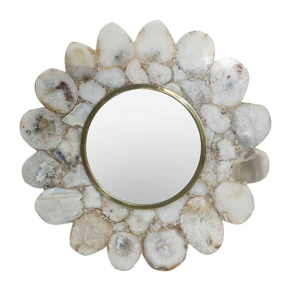 30" White and Gold Scalloped Stone Framed Accent Mirror - Homeroots - Flyclothing LLC