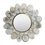 30" White and Gold Scalloped Stone Framed Accent Mirror - Homeroots - Flyclothing LLC