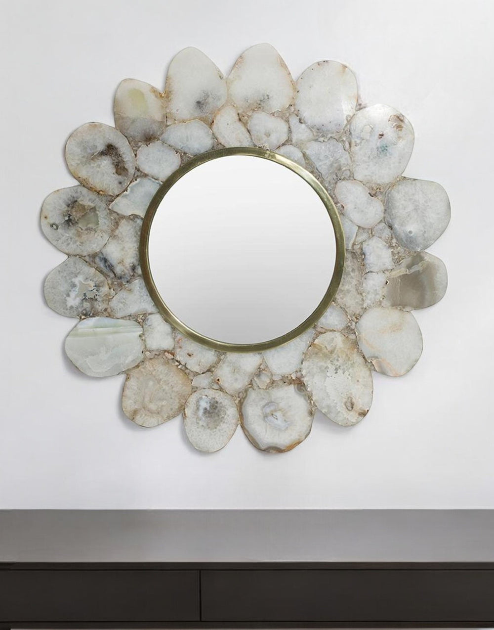 30" White and Gold Scalloped Stone Framed Accent Mirror - Homeroots - Flyclothing LLC