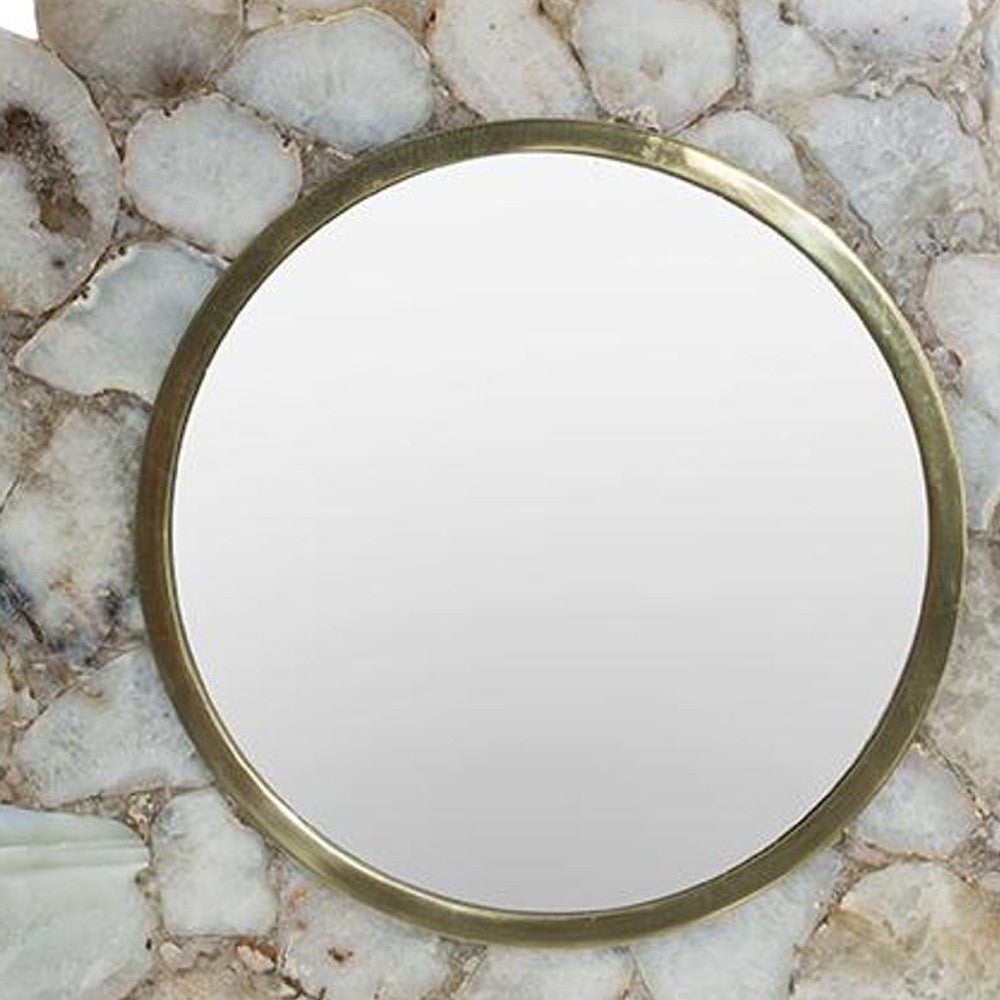 30" White and Gold Scalloped Stone Framed Accent Mirror - Homeroots - Flyclothing LLC