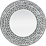 24" Black and White Round Manufactured Wood and Shell Framed Accent Mirror - Homeroots - Flyclothing LLC