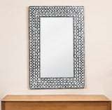 36" Black and White Manufactured Wood and Shell Framed Accent Mirror - Homeroots - Flyclothing LLC