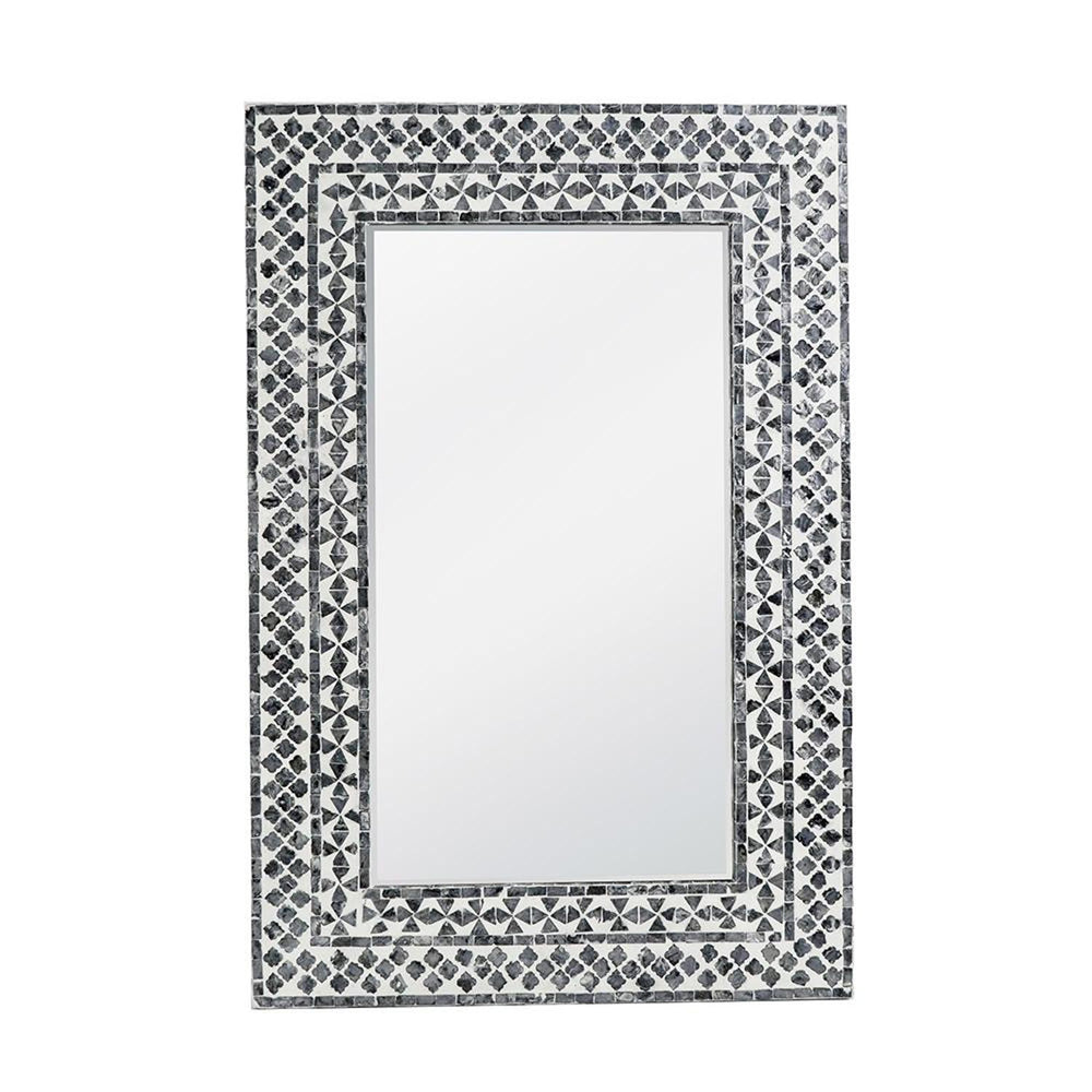 36" Black and White Manufactured Wood and Shell Framed Accent Mirror - Homeroots - Flyclothing LLC
