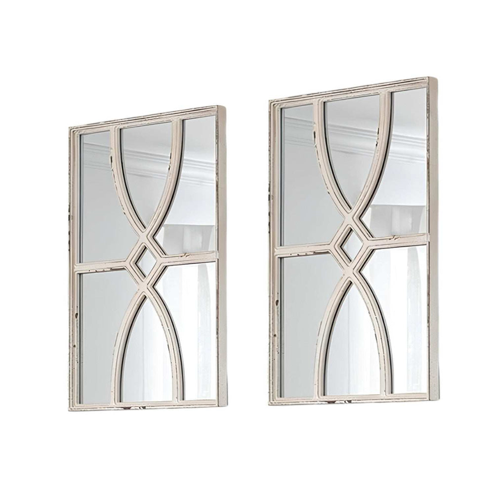 Set of Two White Solid and Engineered Wood Framed Accent Mirror - Homeroots - Flyclothing LLC
