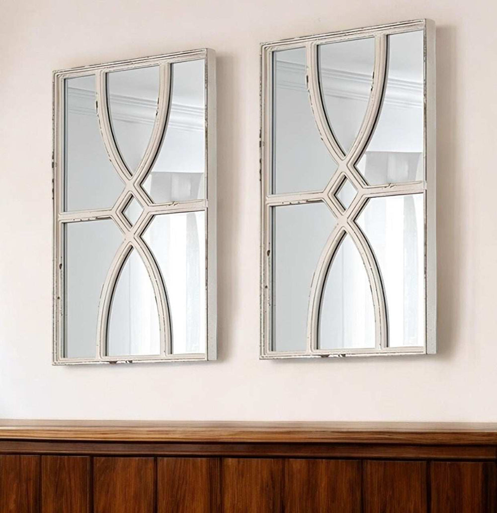 Set of Two White Solid and Engineered Wood Framed Accent Mirror - Homeroots - Flyclothing LLC