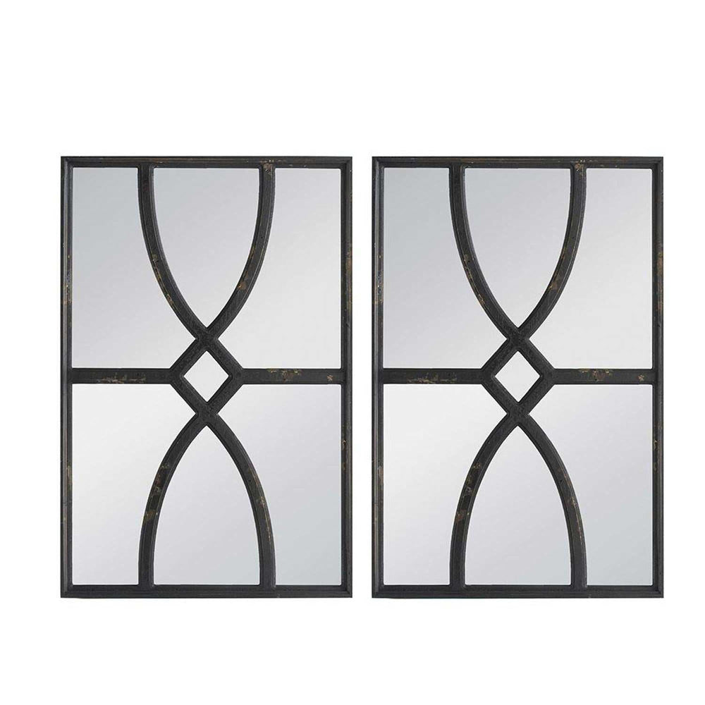 Set of Two Black Solid and Engineered Wood Framed Accent Mirror - Homeroots - Flyclothing LLC