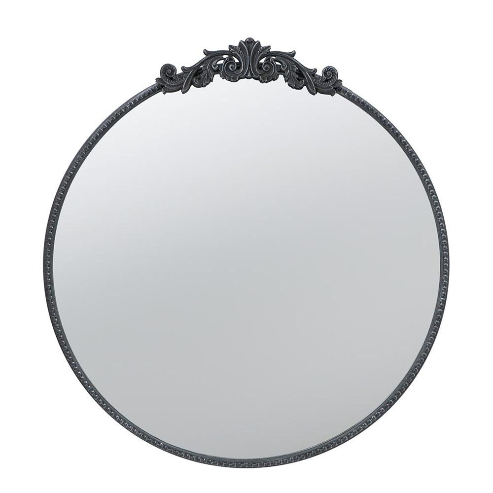 32" Black Crowned Top Iron Framed Round Accent Mirror - Homeroots - Flyclothing LLC