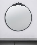 32" Black Crowned Top Iron Framed Round Accent Mirror - Homeroots - Flyclothing LLC
