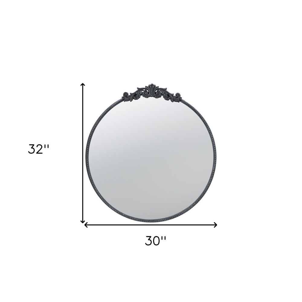32" Black Crowned Top Iron Framed Round Accent Mirror - Homeroots - Flyclothing LLC