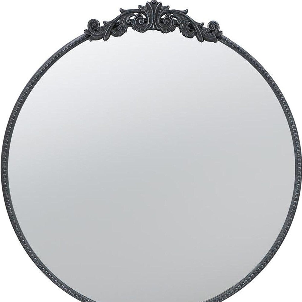 32" Black Crowned Top Iron Framed Round Accent Mirror - Homeroots - Flyclothing LLC