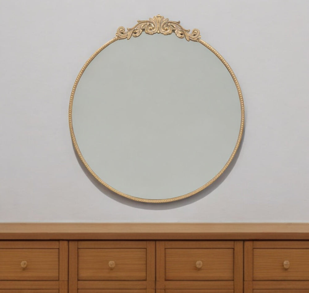 39" Gold Crowned Top Iron Framed Accent Mirror - Homeroots - Flyclothing LLC