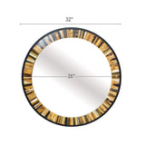 32" Brown and Black Faux Stone Round Framed Accent Mirror - Homeroots - Flyclothing LLC