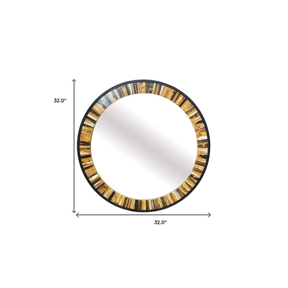 32" Brown and Black Faux Stone Round Framed Accent Mirror - Homeroots - Flyclothing LLC