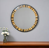 32" Brown and Black Faux Stone Round Framed Accent Mirror - Homeroots - Flyclothing LLC