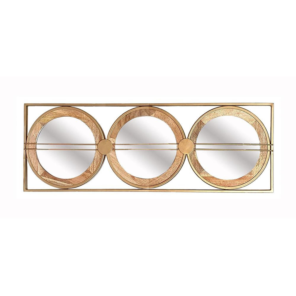 14" Brown and Gold Aluminum and Wood Geometric Framed Accent Mirror - Homeroots - Flyclothing LLC