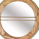 14" Brown and Gold Aluminum and Wood Geometric Framed Accent Mirror - Homeroots - Flyclothing LLC
