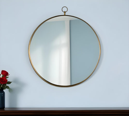 28" Gold Round Iron Framed Accent Mirror - Homeroots