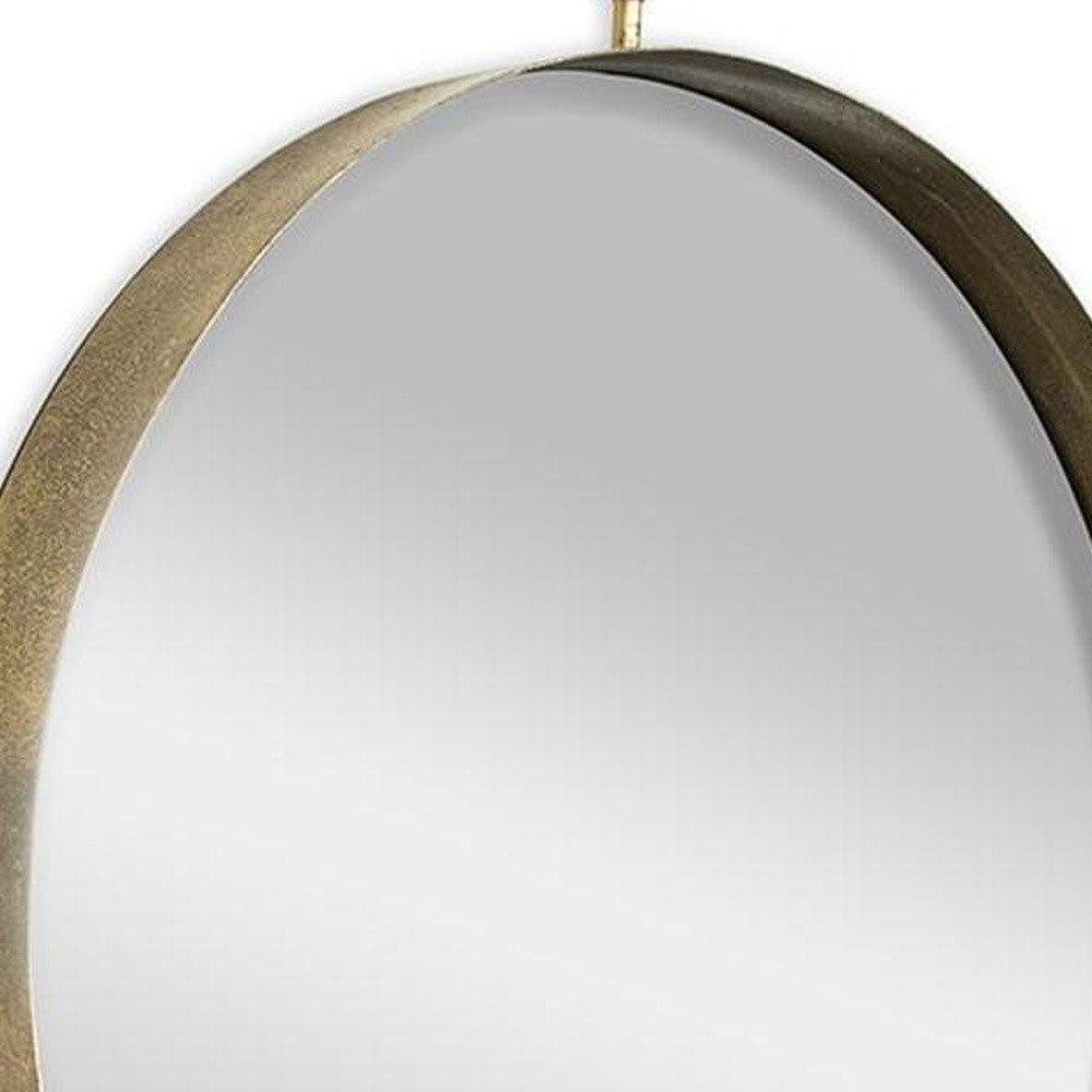 34" Gold Round Iron Framed Accent Mirror - Homeroots - Flyclothing LLC