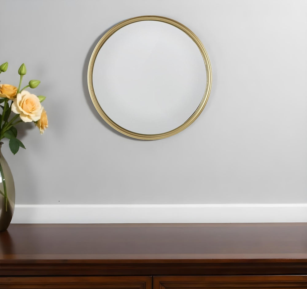 10" Gold Round Iron Textured Framed Accent Mirror - Homeroots - Flyclothing LLC