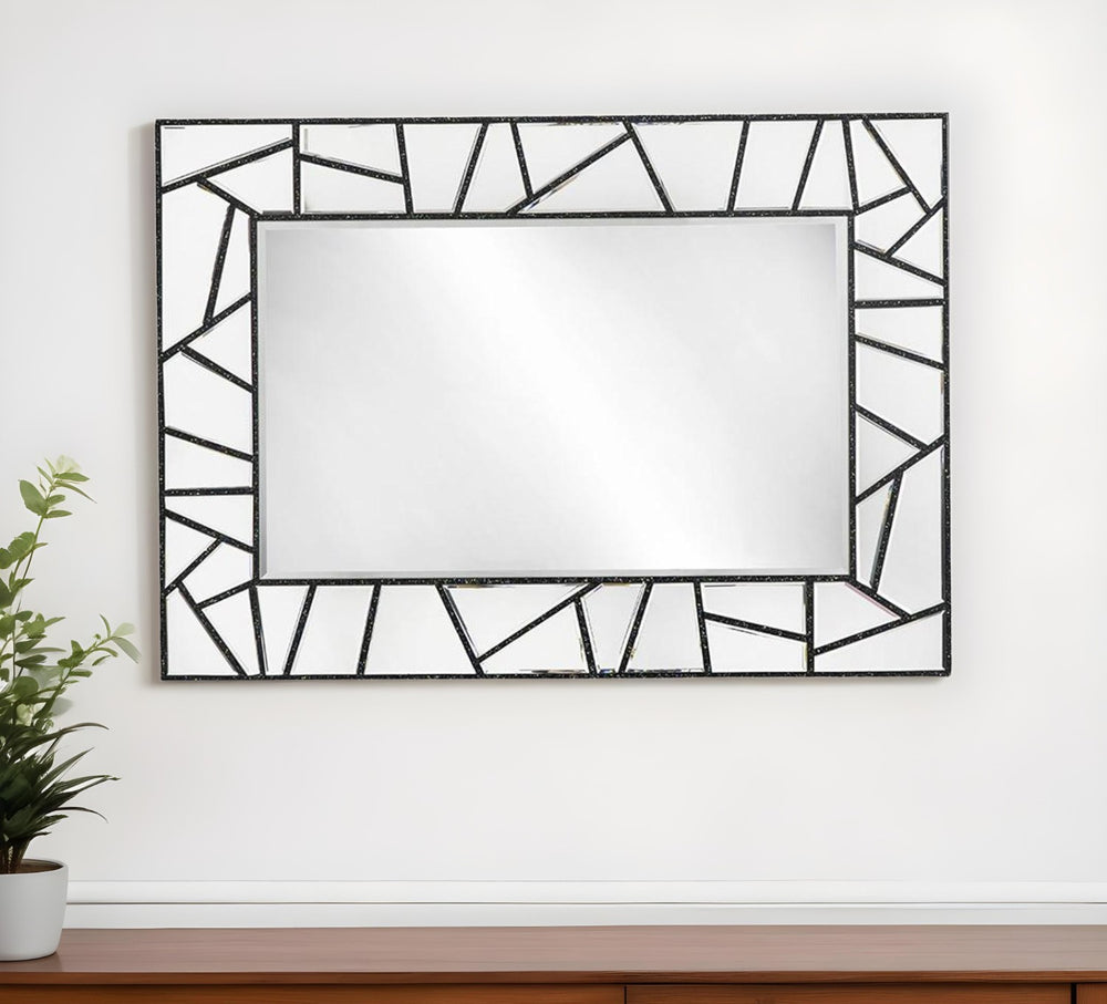 28" Black Metal And Glass Mosaic Framed Accent Mirror - Homeroots - Flyclothing LLC