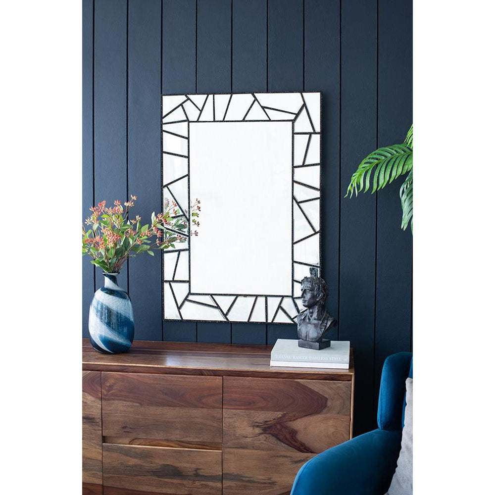 28" Black Metal And Glass Mosaic Framed Accent Mirror - Homeroots - Flyclothing LLC