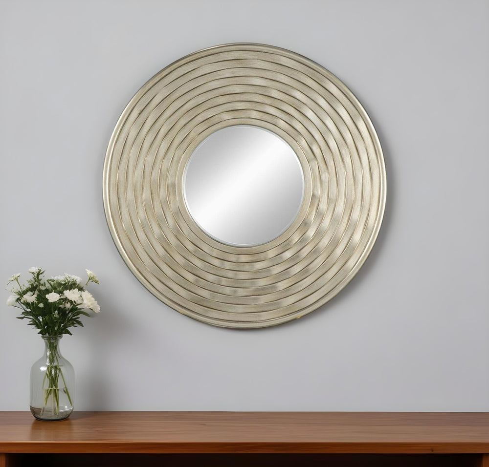 31" Silver Round Dimensional Thick Frame Accent Mirror - Homeroots - Flyclothing LLC