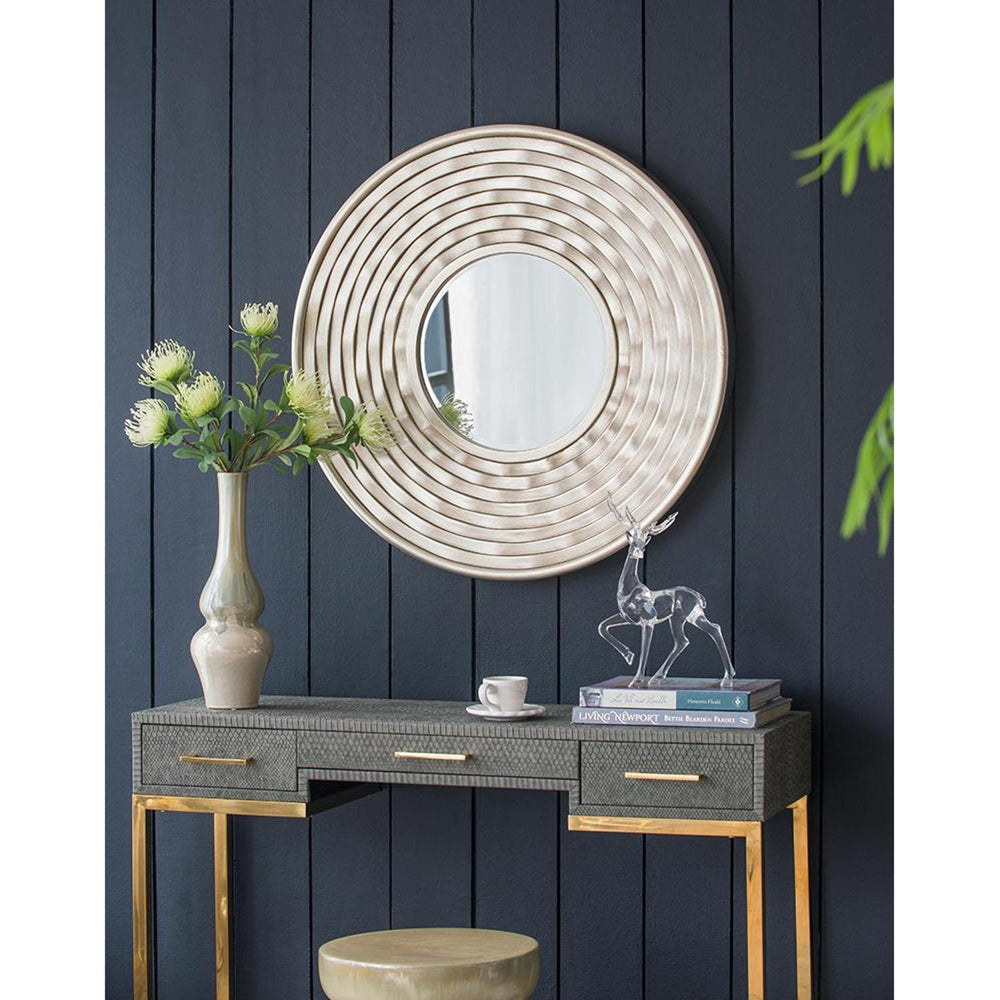 31" Silver Round Dimensional Thick Frame Accent Mirror - Homeroots - Flyclothing LLC