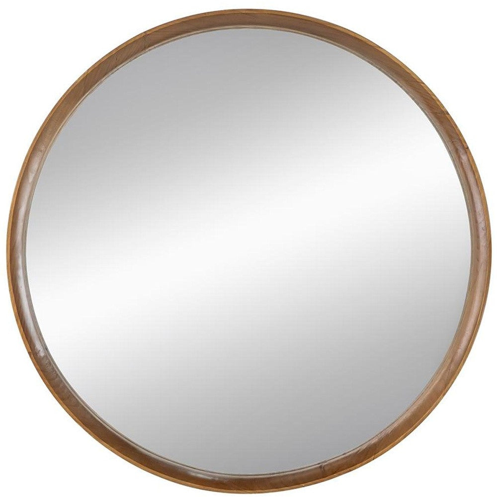 32" Brown Round Framed Accent Mirror - Homeroots - Flyclothing LLC