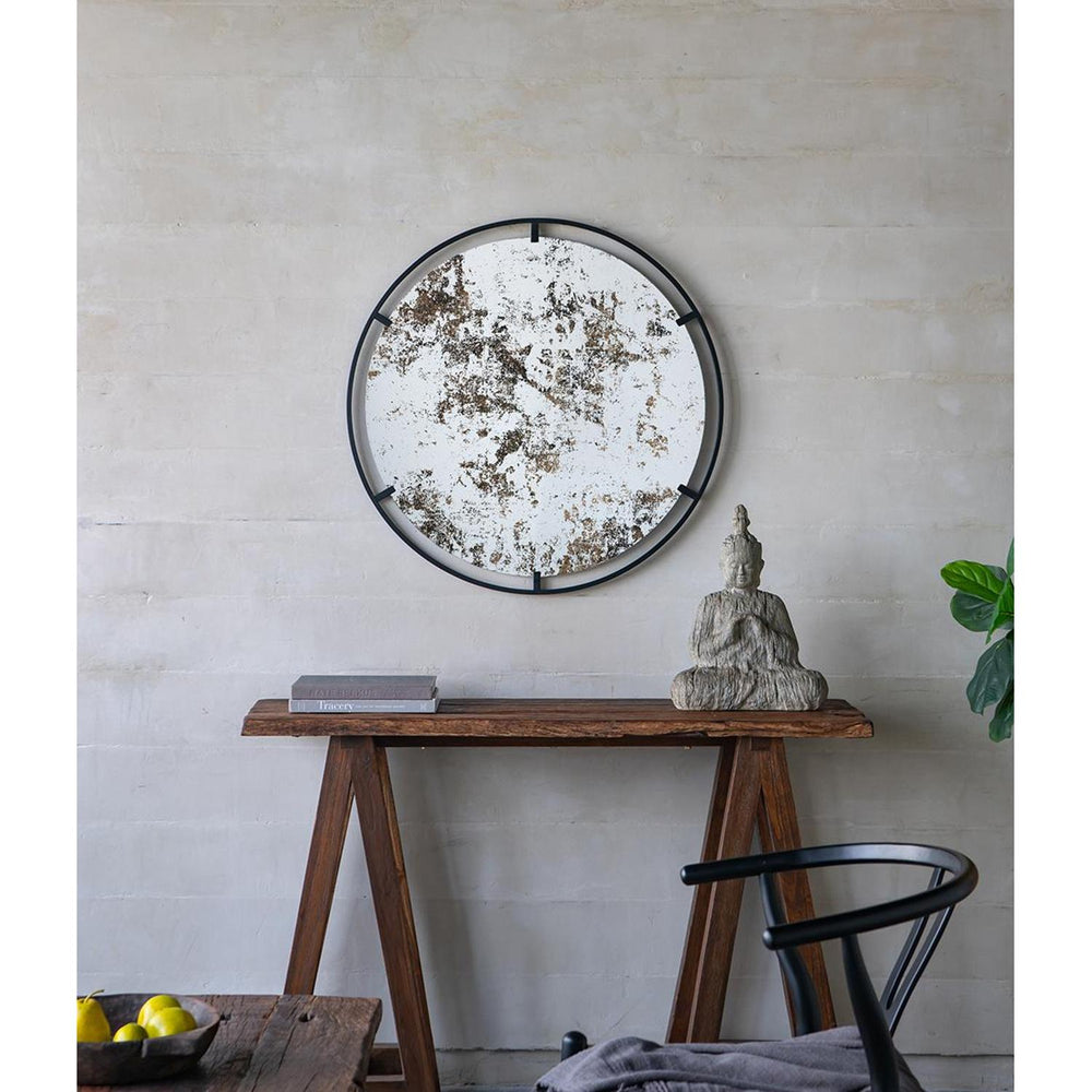 32" Black Round Iron Framed Accent Mirror - Homeroots - Flyclothing LLC