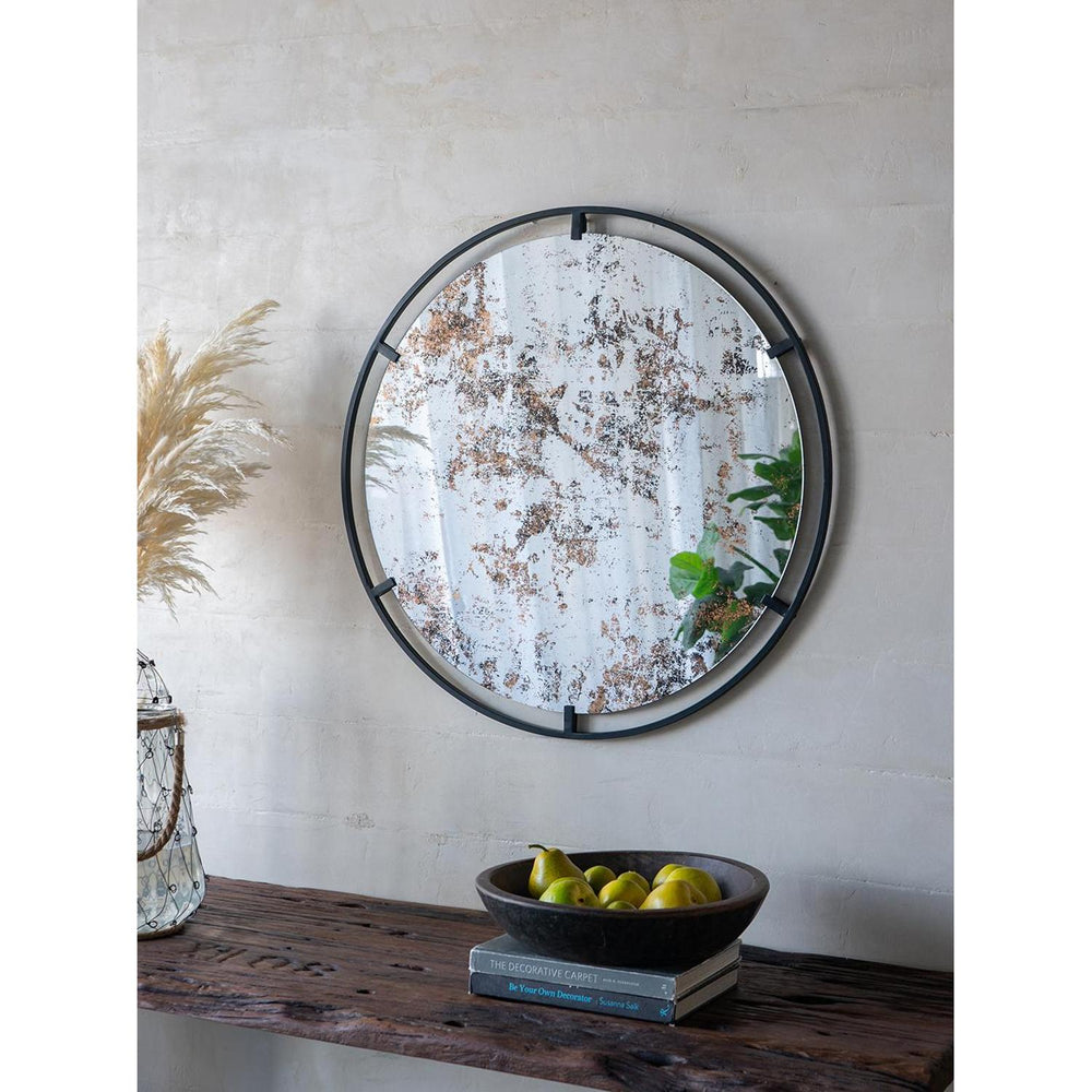 32" Black Round Iron Framed Accent Mirror - Homeroots - Flyclothing LLC