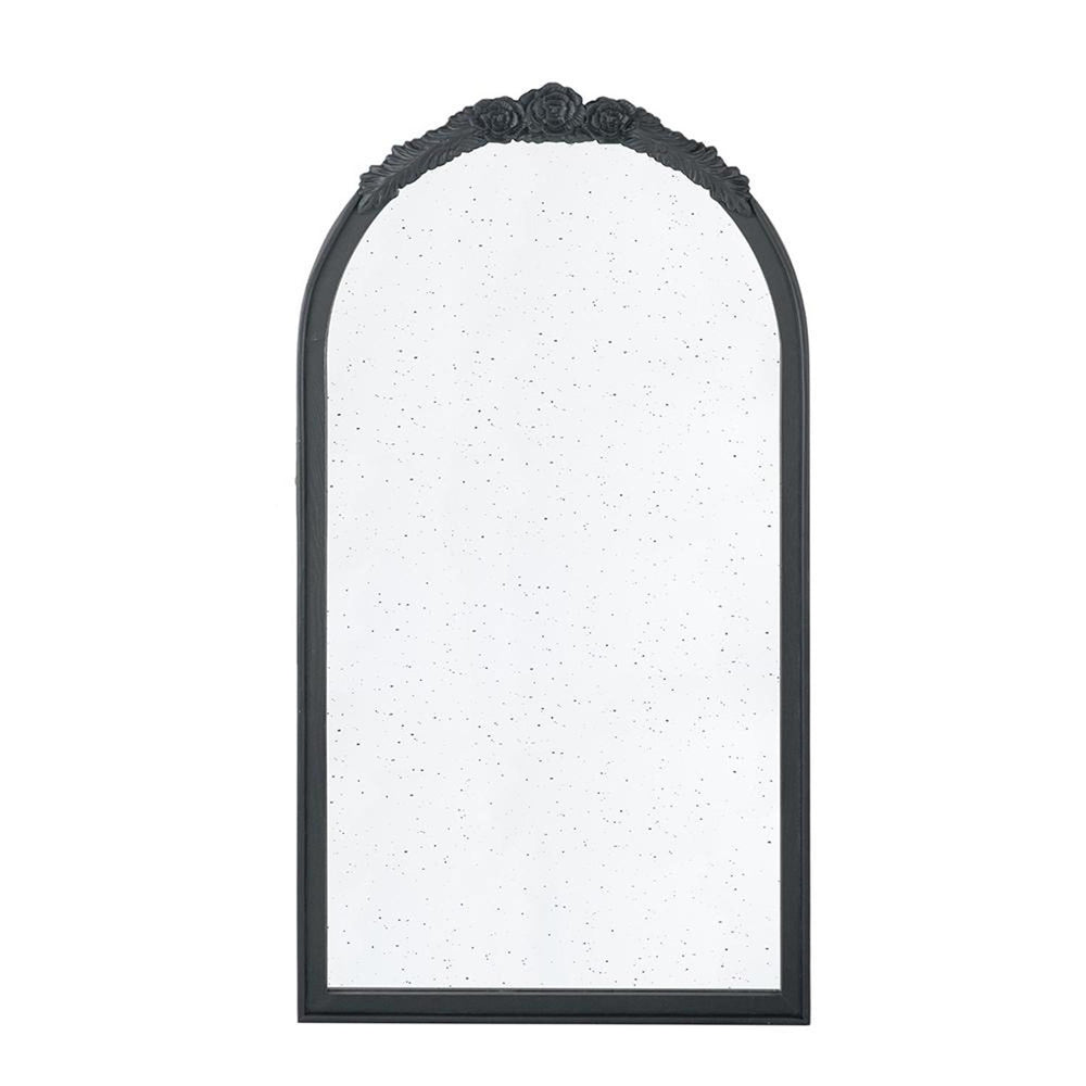 42" Black Crowned Top Antiqued Glass Arch Framed Accent Mirror