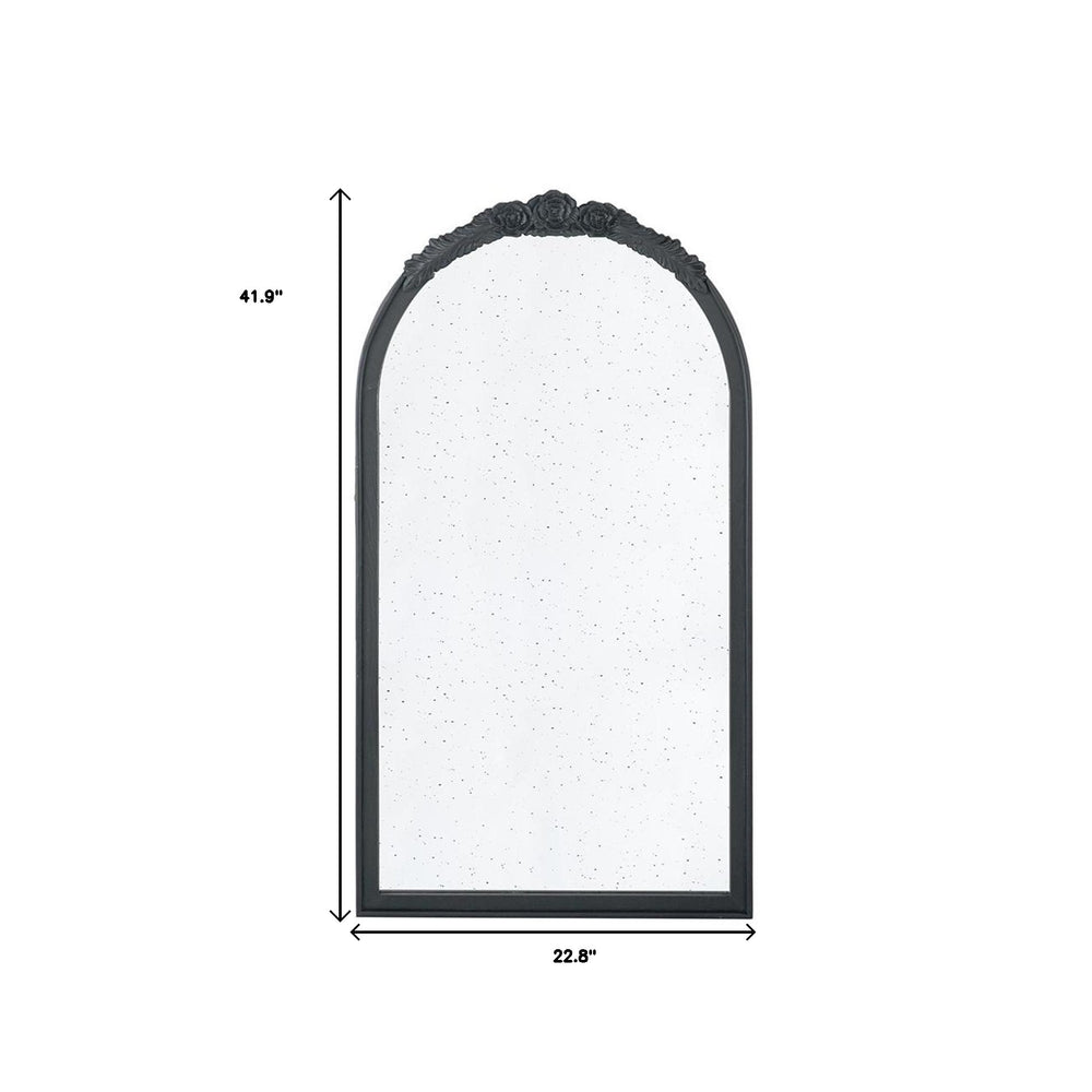 42" Black Crowned Top Antiqued Glass Arch Framed Accent Mirror