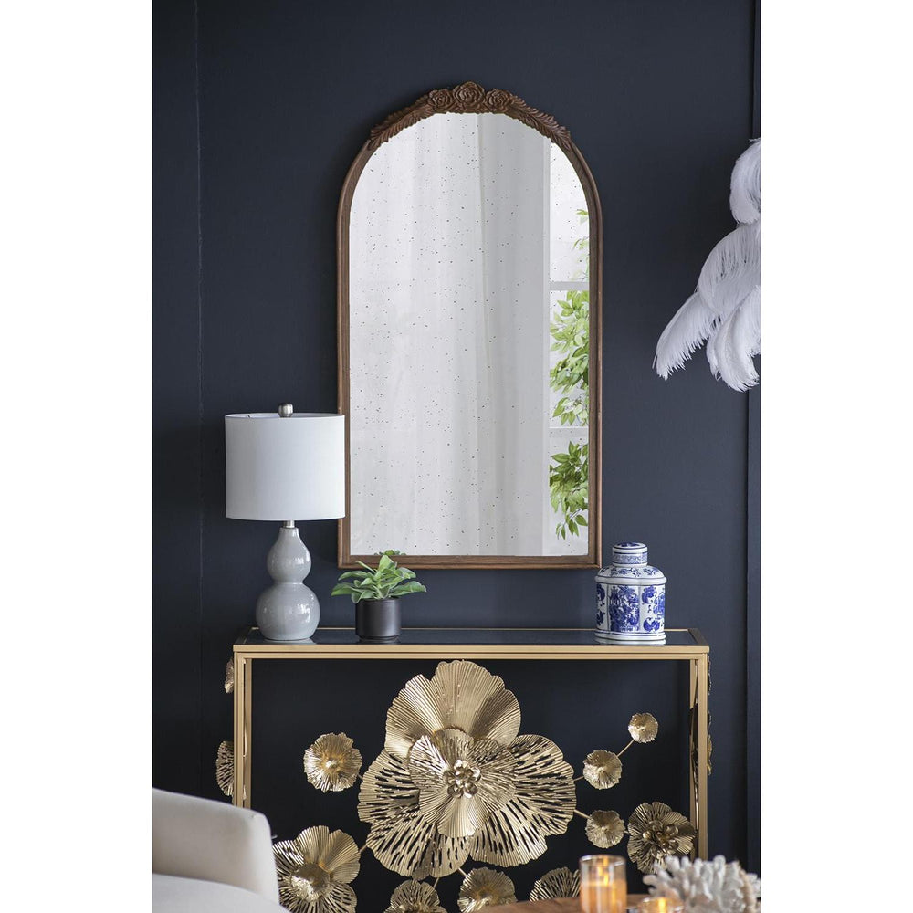 42" Brown Crowned Top Antiqued Glass Arch Framed Accent Mirror - Homeroots - Flyclothing LLC