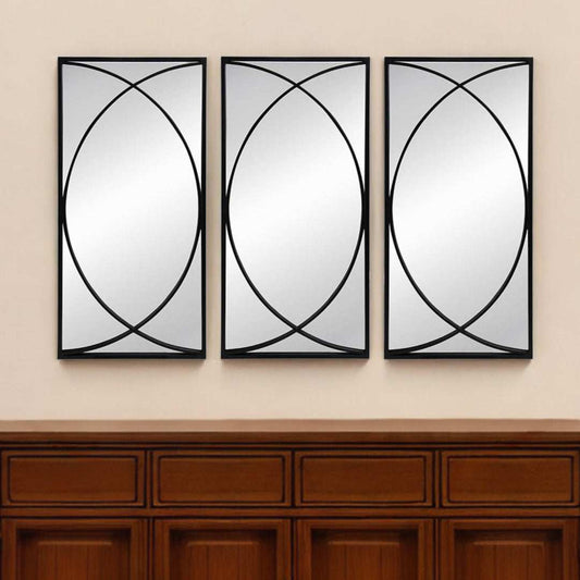 Set of Three Black Iron Framed Accent Mirror - Homeroots - Flyclothing LLC