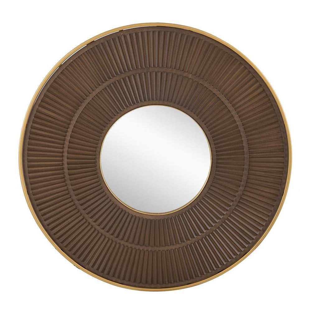 32" Brown and Gold Round Manufactured Wood and Metal Framed Accent Mirror - Homeroots - Flyclothing LLC