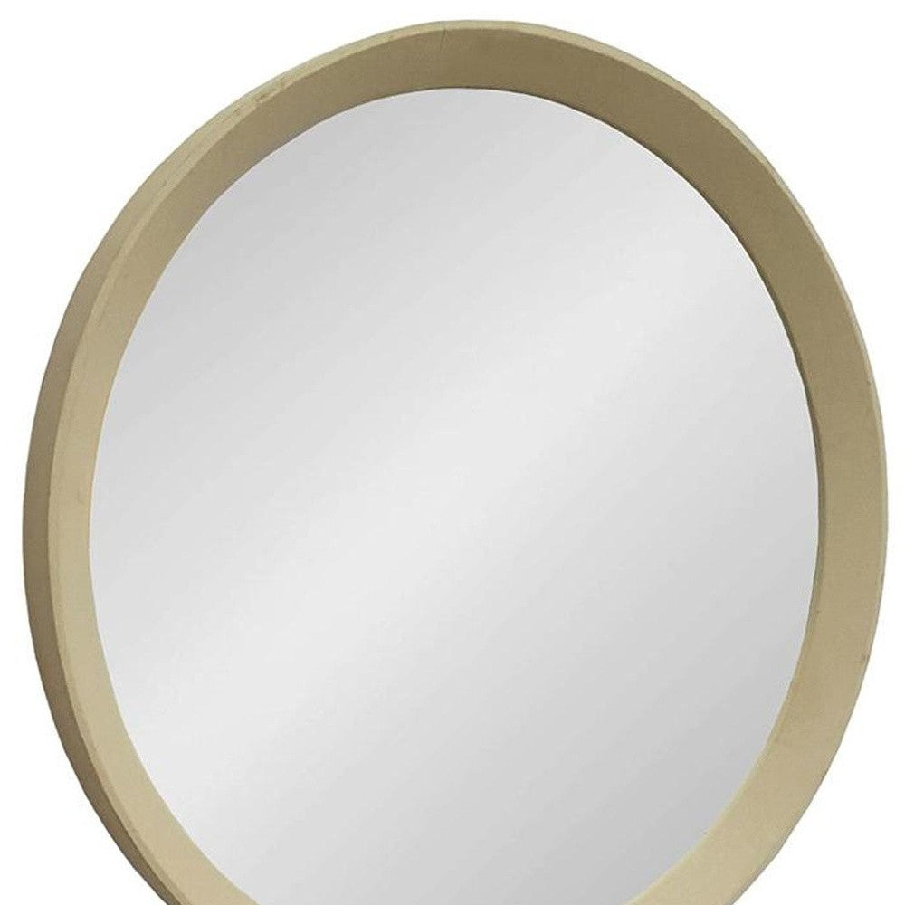 20" Cream Round Wood Framed Accent Mirror - Homeroots - Flyclothing LLC