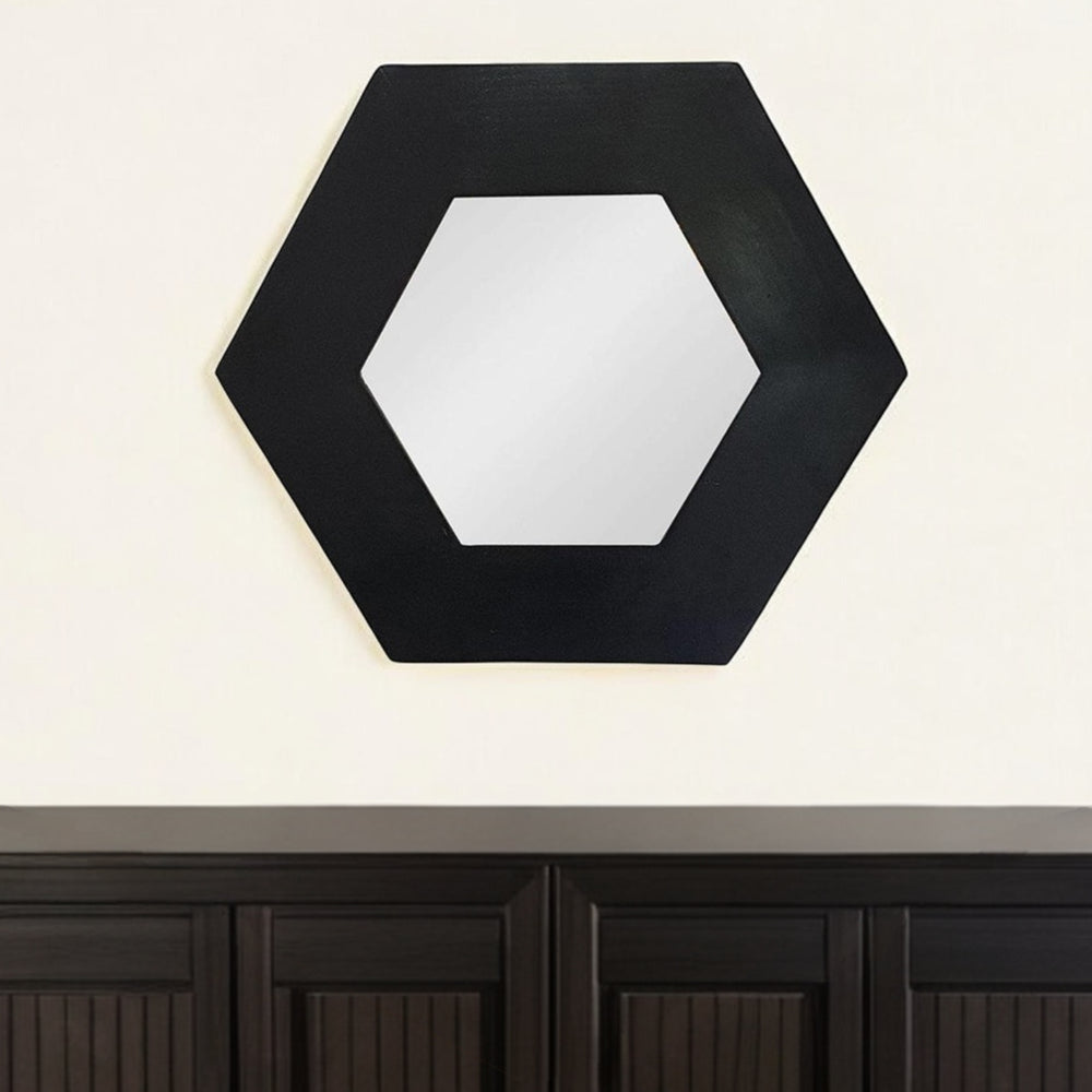 19" Black Hexagon Wood Framed Accent Mirror - Homeroots - Flyclothing LLC