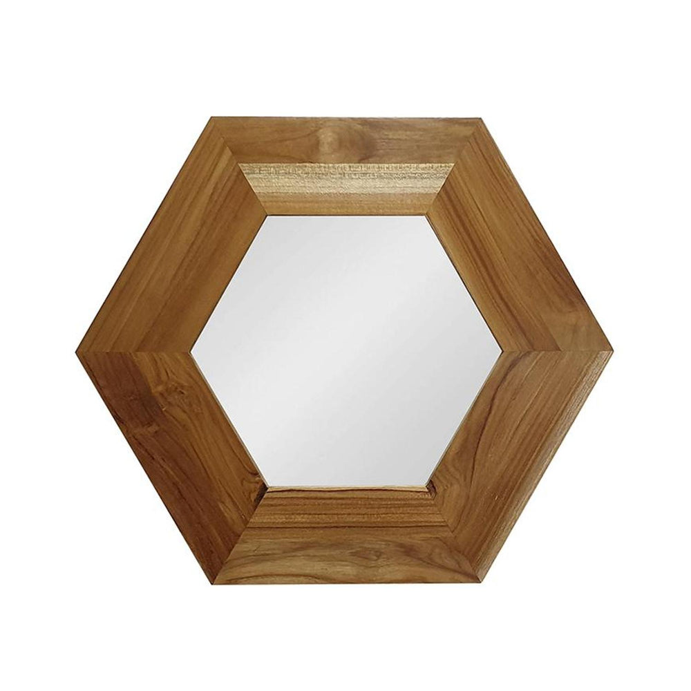 19" Natural Hexagon Solid Wood Framed Accent Mirror - Homeroots - Flyclothing LLC