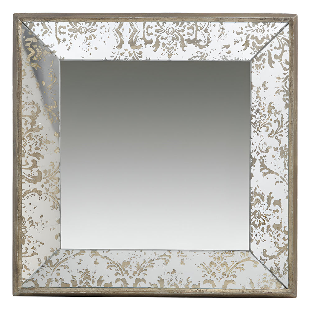 15" Brown Square Framed Antiqued Damask Accent Mirror - Homeroots - Flyclothing LLC