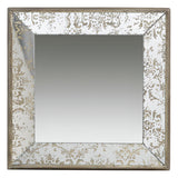 15" Brown Square Framed Antiqued Damask Accent Mirror - Homeroots - Flyclothing LLC