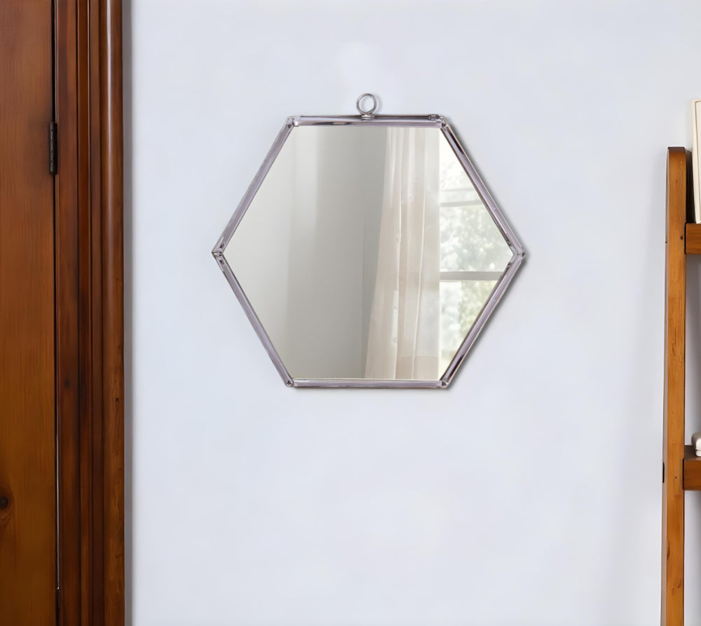 8" Silver Hexagon Steel Framed Accent Mirror - Homeroots - Flyclothing LLC