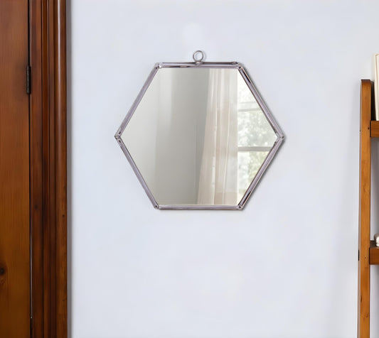 8" Silver Hexagon Steel Framed Accent Mirror
