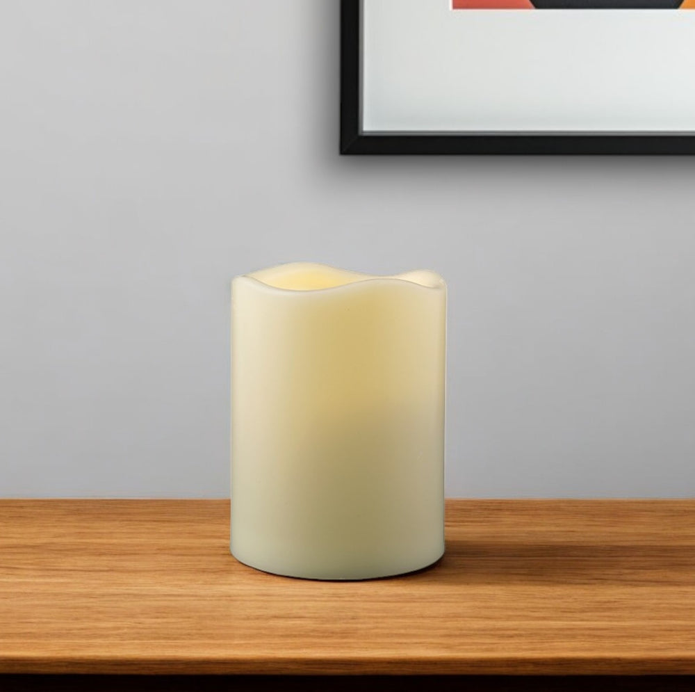 4" Ivory Flameless Indoor Outdoor Pillar Candle - Homeroots - Flyclothing LLC