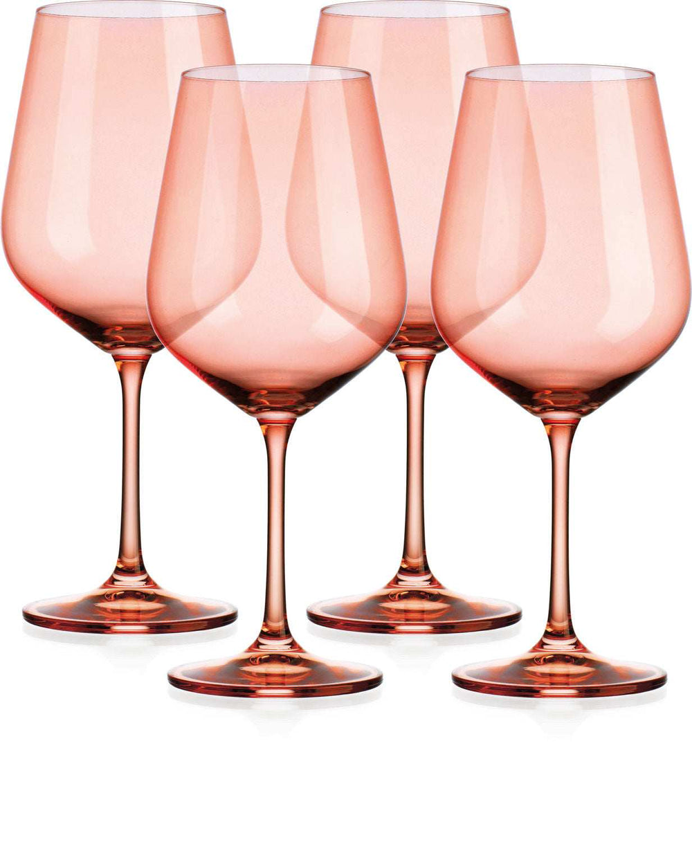 Set of Four Translucent Blush coral Large Wine Glasses - Homeroots - Flyclothing LLC