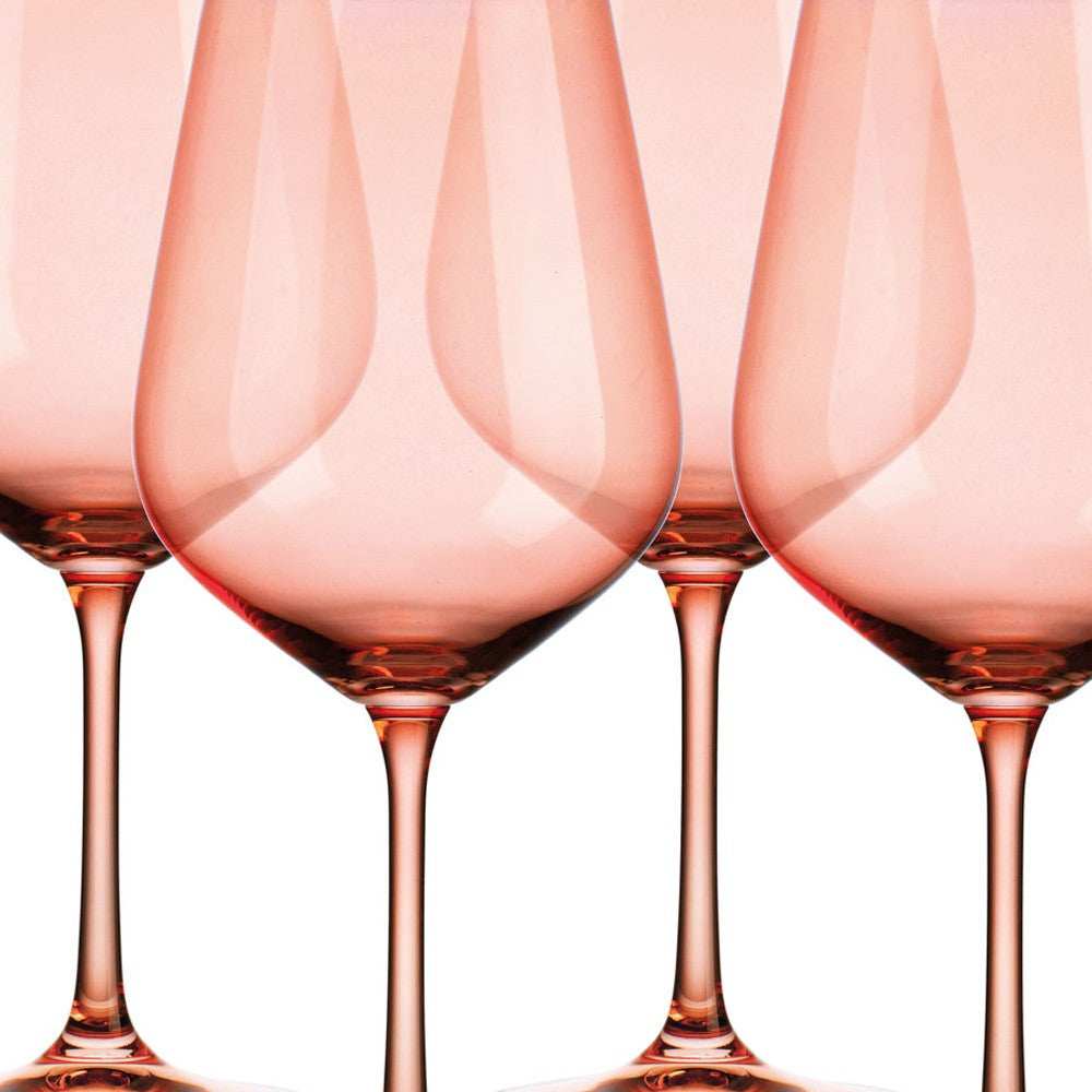 Set of Four Translucent Blush coral Large Wine Glasses - Homeroots - Flyclothing LLC
