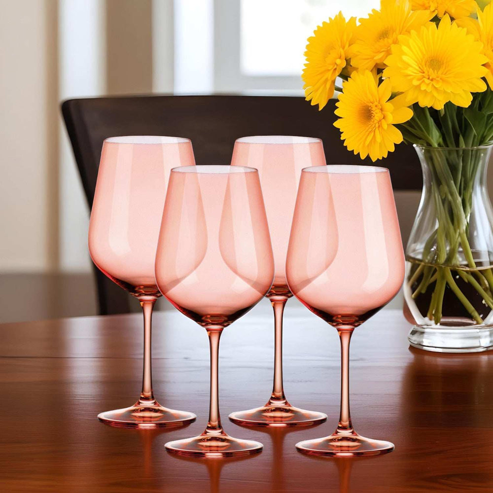 Set of Four Translucent Blush coral Large Wine Glasses - Homeroots - Flyclothing LLC