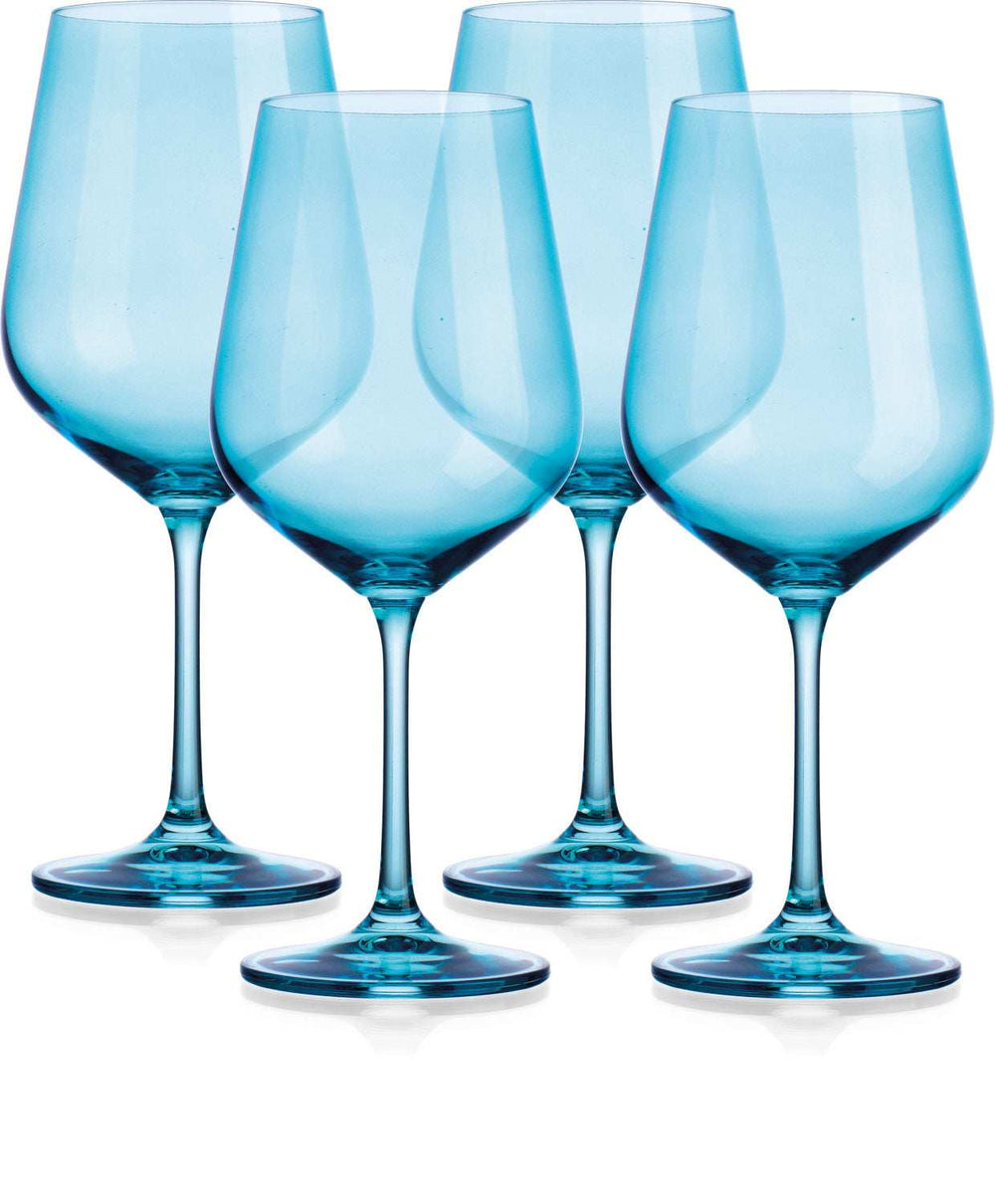 Set of Four Translucent Aqua Blue Large Wine Glasses - Homeroots - Flyclothing LLC